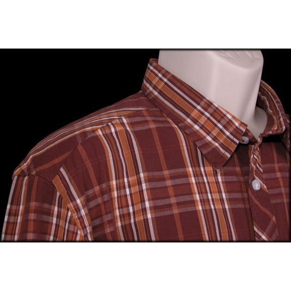 Canterbury of New Zealand Mens Western Plaid Shirt XL Burgundy Orange Red NEW - Picture 3 of 7